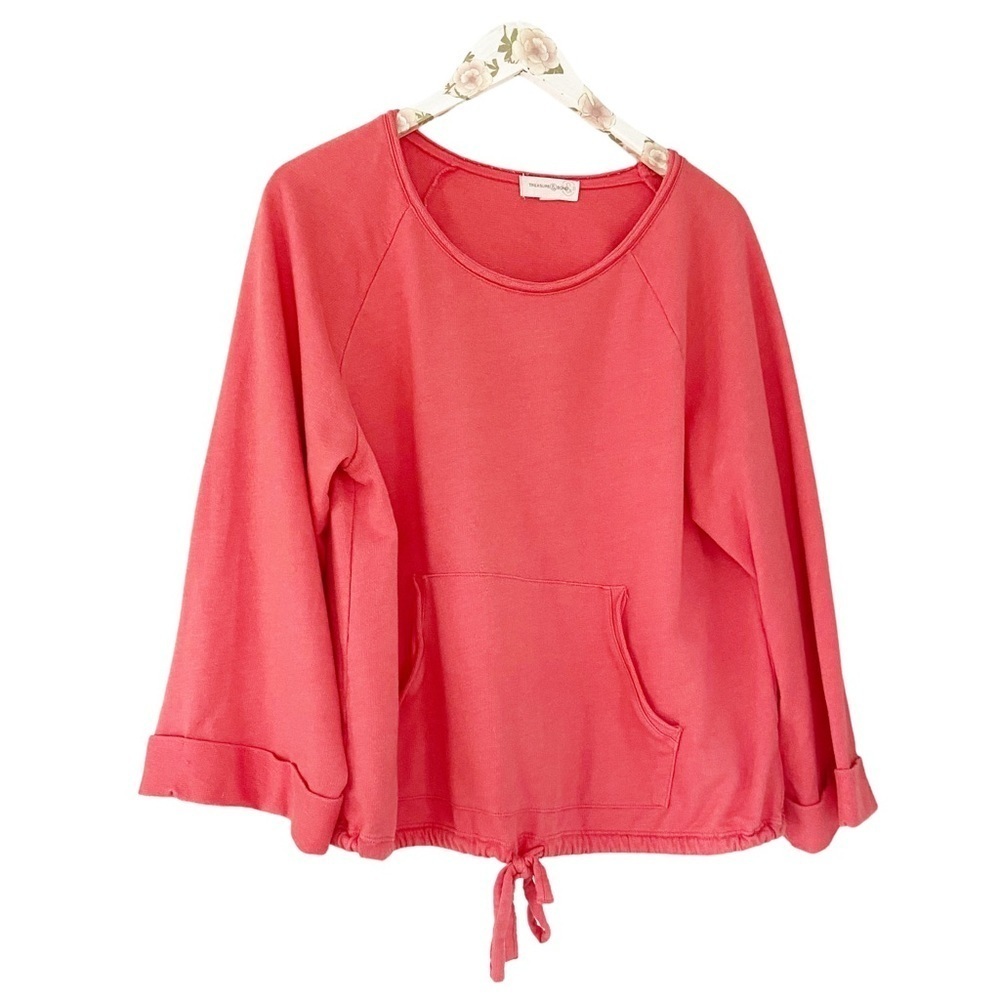 Treasure & Bond Women's Oversized Sweatshirt Tie Waist Raglan in Orange Small